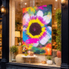 Kleurrijk-zonnebloem-kunst-in-etalage Summer of 2025