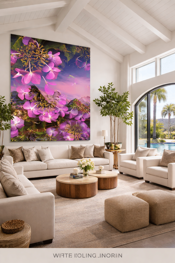 Luxe-woonkamer-met-bloemkunstwerk Moon Magic