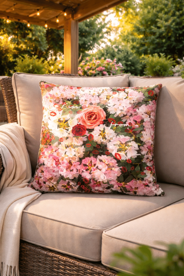 Bloemenkussen-op-een-loungebank Kiss from a Rose