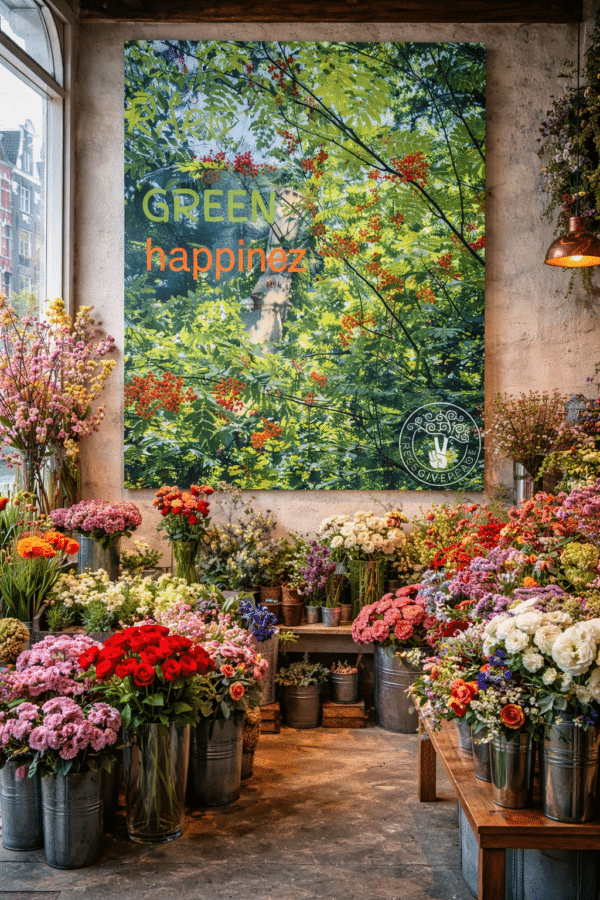 Bloemwinkel-met-groen-canvas-in-Amsterdam Green Happinez