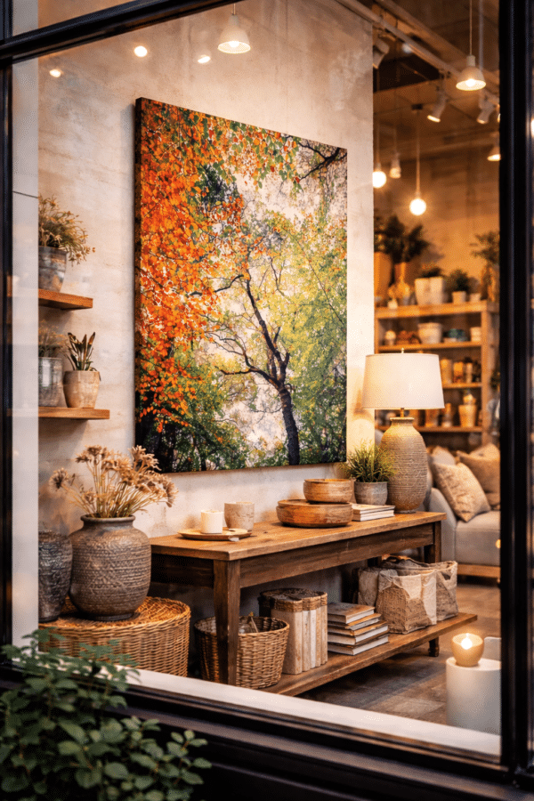 Herfstwanddecoratie-in-gezellige-etalage Indian Summer
