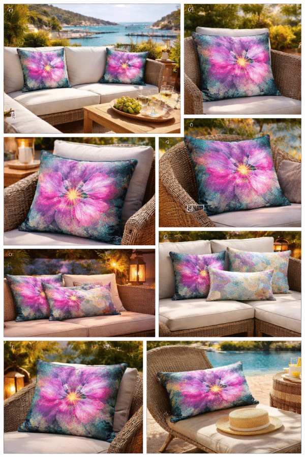 Kleurrijke-kussens-in-luxe-buitenomgeving Purple Bliss