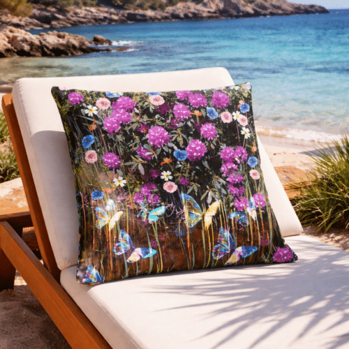 Luxe-strandstoel-met-kleurrijk-kussen Happy Spring