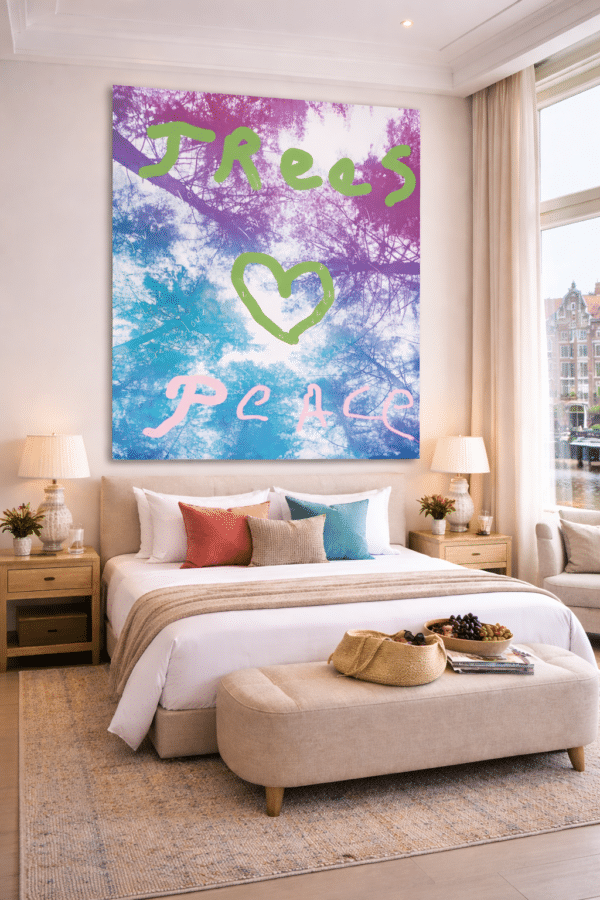 Modern-hotel-room-with-vibrant-art Trees love Peace